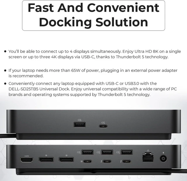 Alt view image 5 of 7 - SD25TB5 Pro Thunderbolt 5 Smart Dock with USB-C, HDMI & DisplayPort, Includes DisplayPort, HDMI and USB-C to USB-C cables plus a cleaning cloth; supports up to four 4K 60Hz displays