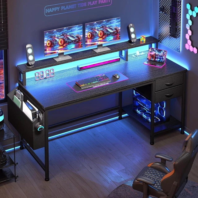 Alt view image 5 of 7 - 48" Gaming Desk with RGB Lights & Power Outlets for Teens, Wireless Remote Full-Color Strip, Various Lighting Modes, Level Up Teens Gaming Vibe or Study for Protect Eyes In Bedroom