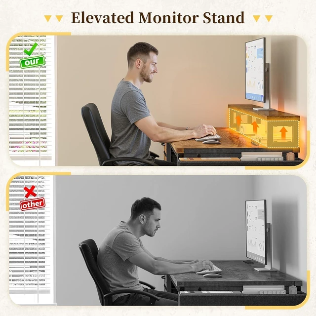 Alt view image 4 of 7 - 48" Gaming Desk with RGB Lights & Power Outlets for Teens, Wireless Remote Full-Color Strip, Various Lighting Modes, Level Up Teens Gaming Vibe or Study for Protect Eyes In Bedroom Brown