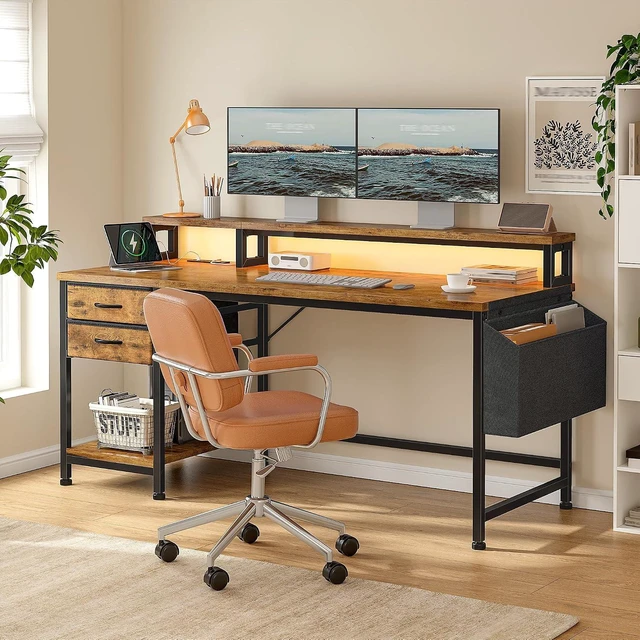 Alt view image 7 of 7 - 48" Gaming Desk with RGB Lights & Power Outlets for Teens, Wireless Remote Full-Color Strip, Various Lighting Modes, Level Up Teens Gaming Vibe or Study for Protect Eyes In Bedroom Brown