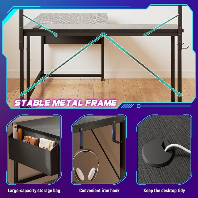 Alt view image 4 of 7 - 53" L Shaped Gaming Desk with No Side Bar Shelf for Small Space, Side-Bar-Free Open Side, Unobstructed Side Space,Tight Printer Placement Beside Desk, Maximizes Room Corner Storage Area,Black