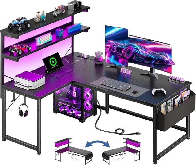 Main image of 53" L Shaped Gaming Desk with No Side Bar Shelf for Small Space, Side-Bar-Free Open Side, Unobstructed Side Space,Tight Printer Placement Beside Desk, Maximizes Room Corner Storage Area,Black
