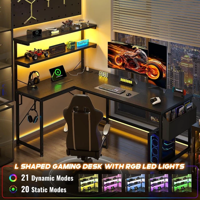 Alt view image 3 of 7 - 53" L Shaped Gaming Desk with No Side Bar Shelf for Small Space, Side-Bar-Free Open Side, Unobstructed Side Space,Tight Printer Placement Beside Desk, Maximizes Room Corner Storage Area,Black