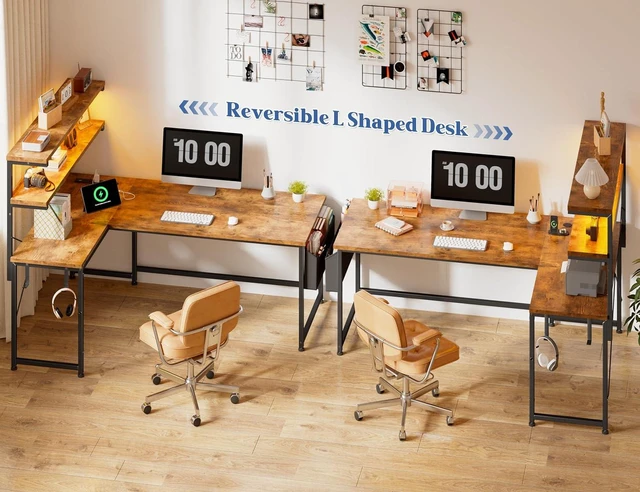 Alt view image 6 of 7 - 53" L Shaped Gaming Desk with No Side Bar Shelf for Small Space, Side-Bar-Free Open Side, Unobstructed Side Space,Tight Printer Placement Beside Desk, Maximizes Room Corner Storage Area, Brown