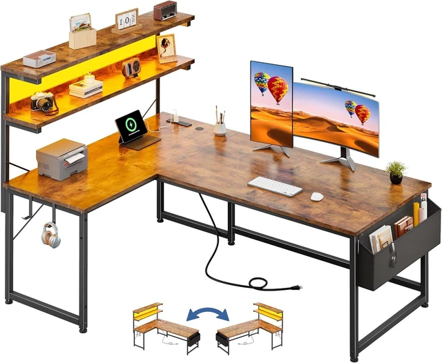 Main image of 53" L Shaped Gaming Desk with No Side Bar Shelf for Small Space, Side-Bar-Free Open Side, Unobstructed Side Space,Tight Printer Placement Beside Desk, Maximizes Room Corner Storage Area, Brown