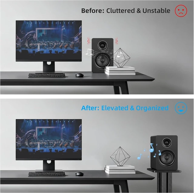 Alt view image 6 of 7 - Speaker Stands Pair, 22.64 Inch Wooden Floor Stands, Black Four wooden columns, anti-slip pads, and 22 lbs capacity; ideal for bookshelf speakers, home theater, and music rooms