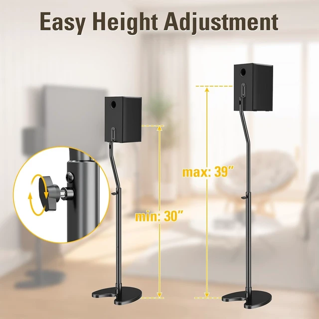 Alt view image 4 of 7 - Height Adjustable Speaker Stands, One Pair Floor Stands Heavy Duty Base Extendable Tube, 11 LBS Capacity Per Stand, MAX 39" Height Adjustment MD5401 (Speakers Not Included)