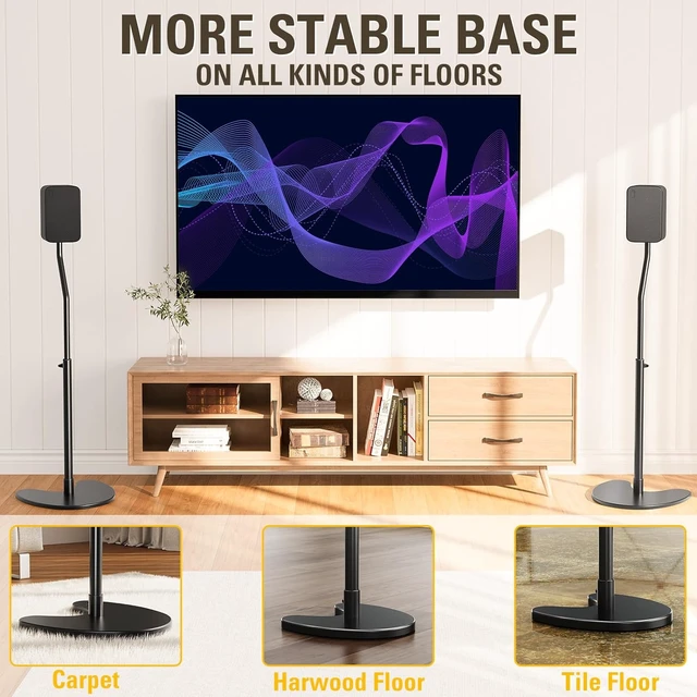 Alt view image 2 of 7 - Height Adjustable Speaker Stands, One Pair Floor Stands Heavy Duty Base Extendable Tube, 11 LBS Capacity Per Stand, MAX 39" Height Adjustment MD5401 (Speakers Not Included)