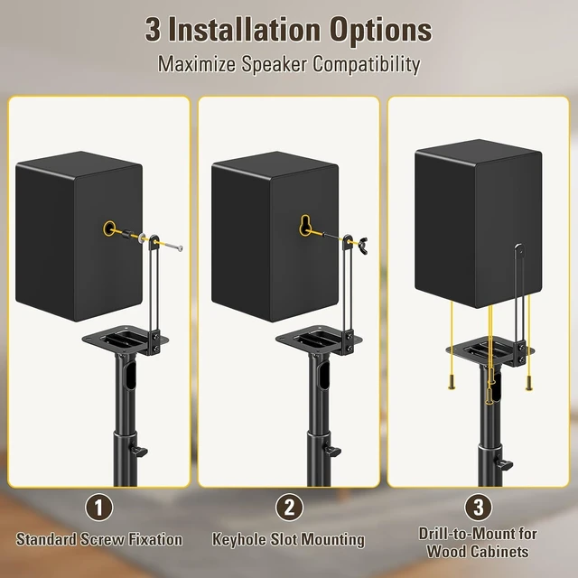 Alt view image 7 of 7 - Height Adjustable Speaker Stands Extend 33to 43,22LBS Universal Pair Floor Stand for Satellite,Studio,Bookshelf Speakers,Surround Sound stand for Edifier Polk Sony JBL - MD5402