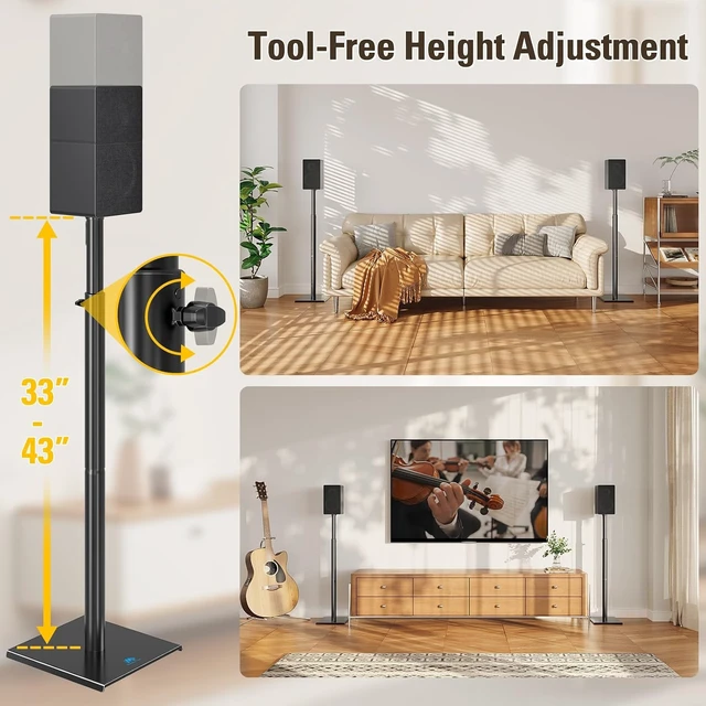 Alt view image 5 of 7 - Height Adjustable Speaker Stands Extend 33to 43,22LBS Universal Pair Floor Stand for Satellite,Studio,Bookshelf Speakers,Surround Sound stand for Edifier Polk Sony JBL - MD5402