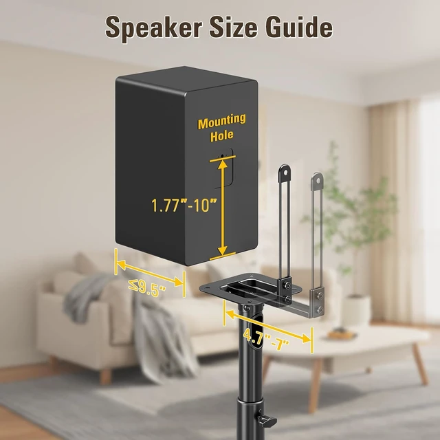 Alt view image 2 of 7 - Height Adjustable Speaker Stands Extend 33to 43,22LBS Universal Pair Floor Stand for Satellite,Studio,Bookshelf Speakers,Surround Sound stand for Edifier Polk Sony JBL - MD5402