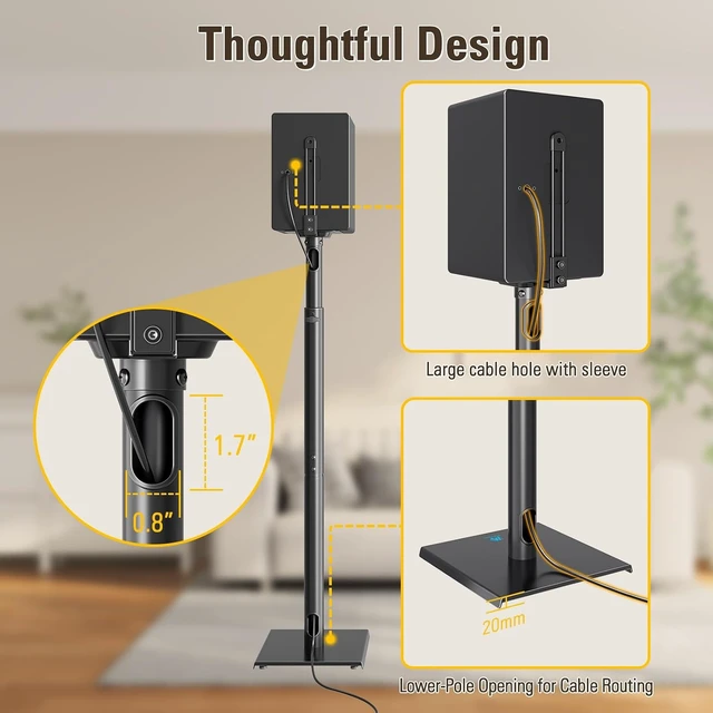 Alt view image 6 of 7 - Height Adjustable Speaker Stands Extend 33to 43,22LBS Universal Pair Floor Stand for Satellite,Studio,Bookshelf Speakers,Surround Sound stand for Edifier Polk Sony JBL - MD5402