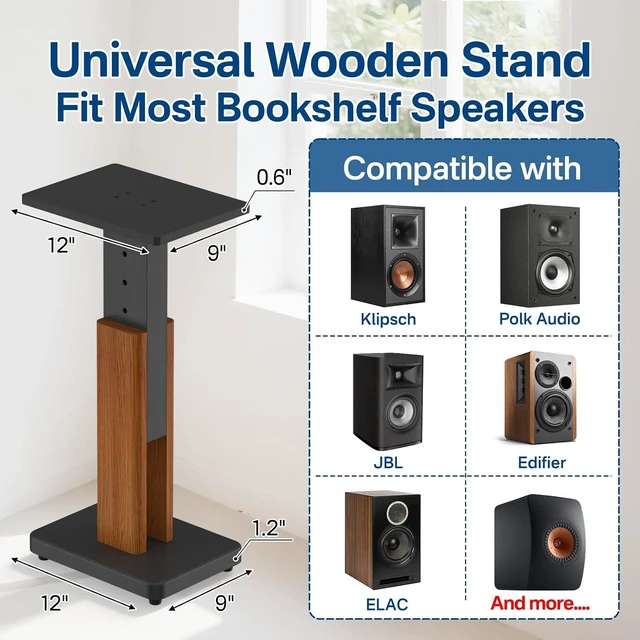 Alt view image 4 of 7 - Height Adjustable Speaker Stands Pair for Studio Monitor & Bookshelf Speaker Stands-Wood Grain Floor Speaker Stands for Klipsch, Edifier, Polk Audio, ELAC, JBL Surround Sound Speaker Stand Up to 50 Lb
