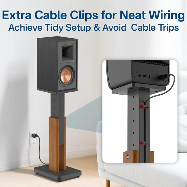 Alt view image 2 of 7 - Height Adjustable Speaker Stands Pair for Studio Monitor & Bookshelf Speaker Stands-Wood Grain Floor Speaker Stands for Klipsch, Edifier, Polk Audio, ELAC, JBL Surround Sound Speaker Stand Up to 50 Lb
