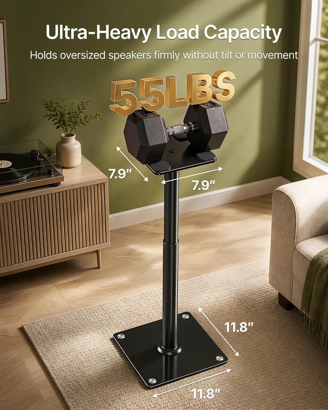 Alt view image 5 of 7 - Speaker Stands Pair, 55 lbs Floor Stand for Surround Sound, 33" Thickened tempered glass top & base, steel, surround sound, 55 lb, 6 heights 23-33", 180° swivel, pads & carpet spikes