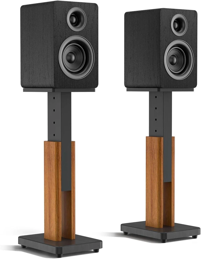 Main image of Height Adjustable Speaker Stand Pair for Bookshelf/Studio Monitor/Satellite,Wood Grain Speaker Stands for Klipsch, Edifier, JBL, Yamaha, KEF, Height Extend 18"-28", Heavy Duty Hold 50Lbs WR Cable Mgmt
