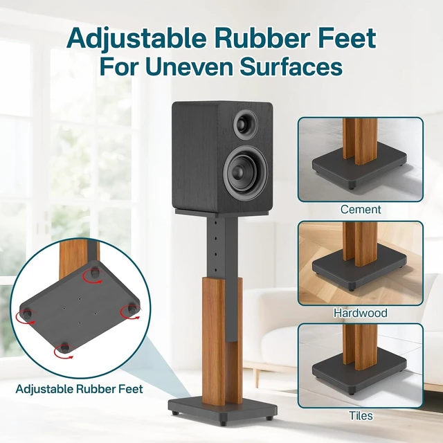 Alt view image 6 of 6 - Height Adjustable Speaker Stand Pair for Bookshelf/Studio Monitor/Satellite,Wood Grain Speaker Stands for Klipsch, Edifier, JBL, Yamaha, KEF, Height Extend 18"-28", Heavy Duty Hold 50Lbs WR Cable Mgmt