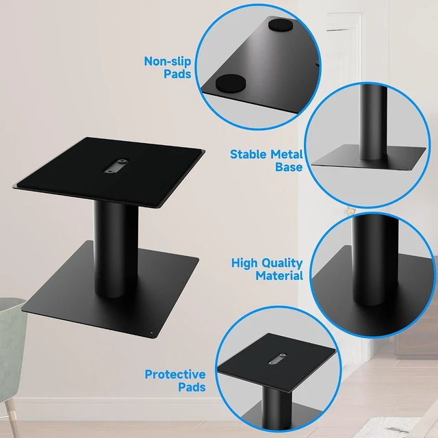 Alt view image 5 of 7 - 7.9 x 6.5 Universal Desktop Speaker Stands Pair for Bookshelf & Desktop Speakers 6.1" Tall Sturdy Base for Studio Monitors, PC, Gaming & Home Audio, Black, SDM003MB