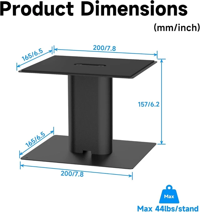 Alt view image 4 of 7 - 7.9 x 6.5 Universal Desktop Speaker Stands Pair for Bookshelf & Desktop Speakers 6.1" Tall Sturdy Base for Studio Monitors, PC, Gaming & Home Audio, Black, SDM003MB