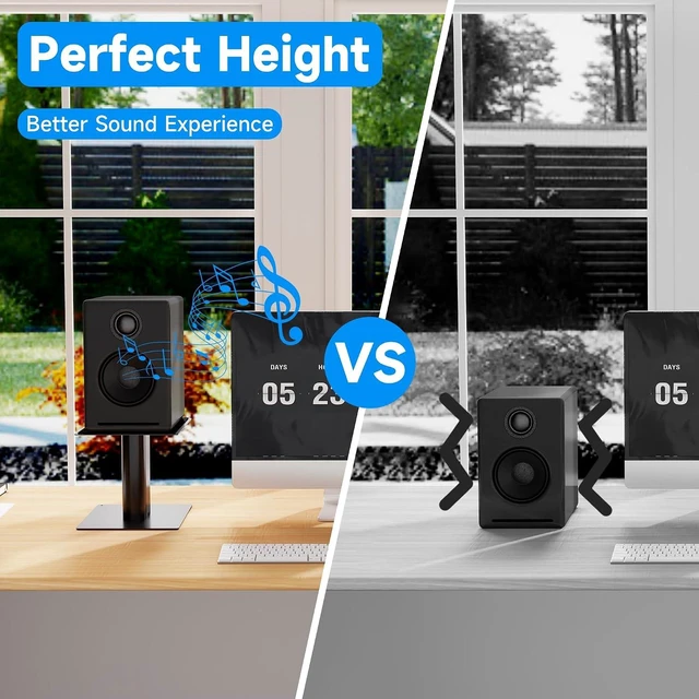 Alt view image 6 of 7 - 7.9 x 6.5 Universal Desktop Speaker Stands Pair for Bookshelf & Desktop Speakers 6.1" Tall Sturdy Base for Studio Monitors, PC, Gaming & Home Audio, Black, SDM003MB