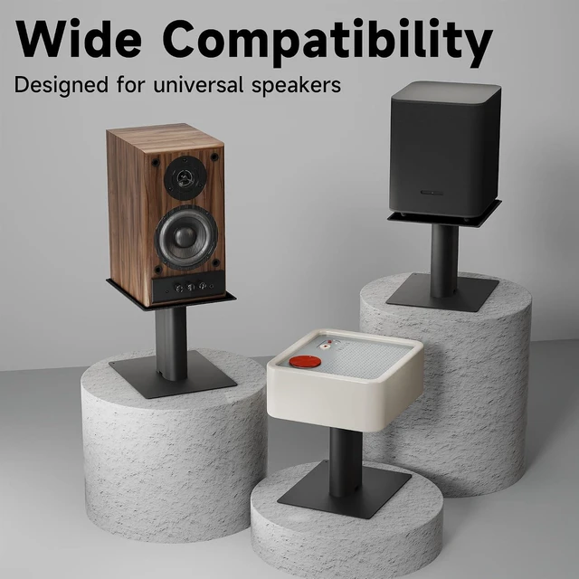 Alt view image 2 of 7 - 7.9 x 6.5 Universal Desktop Speaker Stands Pair for Bookshelf & Desktop Speakers 6.1" Tall Sturdy Base for Studio Monitors, PC, Gaming & Home Audio, Black, SDM003MB