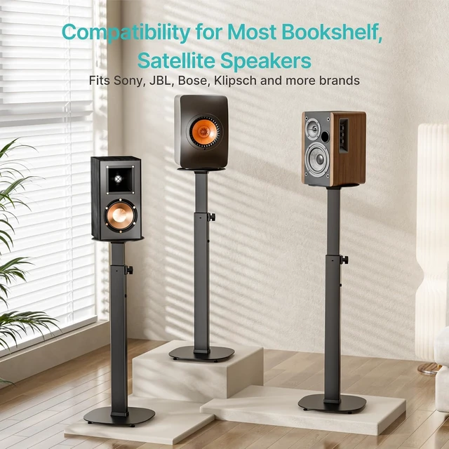 Alt view image 7 of 7 - Height-Adjustable Speaker Stand Pair from 28.6" to 46.1",22lbs Capacity
Bookshelf Speaker Stands for Surround Sound, Two Feet Avaliable, Easy Installation, Black