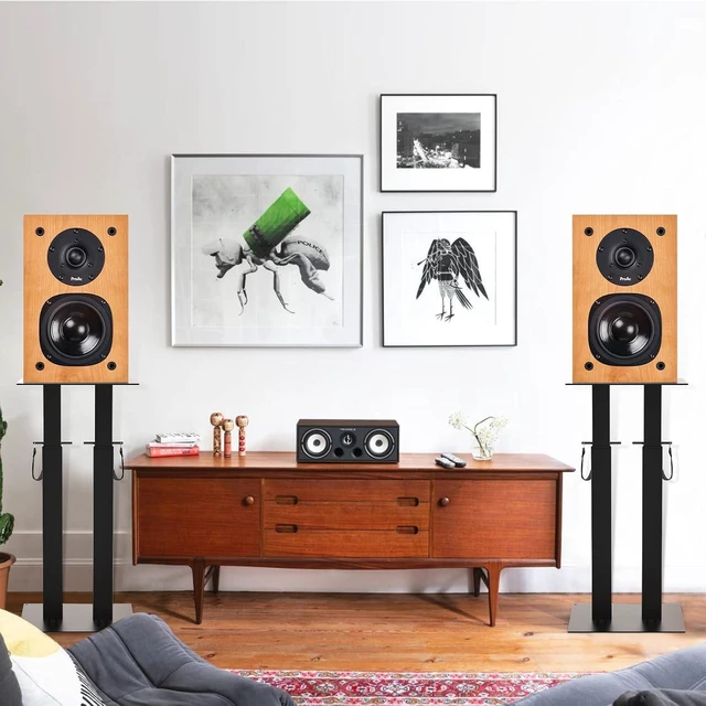 Alt view image 2 of 7 - Universal Speaker Stand Pair, Height Adjustable Speaker Stand 16.7"-29.3" Floor Speaker Stands Support 110lbs Double Tubes Heavy Duty Bookshelf Speaker Stands with Non-Slip Pad for Home Theater