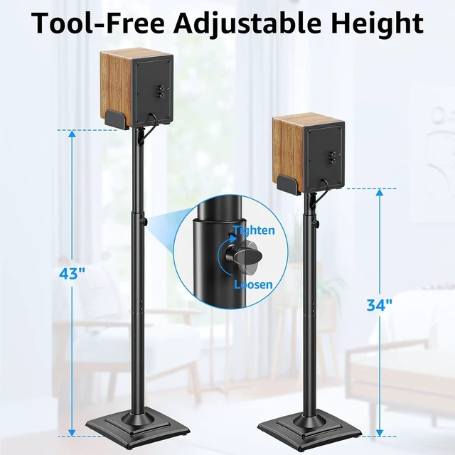 Alt view image 5 of 7 - Universal Speakers Stands Pair 34" to 43.3" Height Adjustable Holds Bookshelf Speakers Satellite Speakers Up to 11LBS Cable Concealing 1 Pair Spring-Loaded Plate Extends to 10" MU9138 Black