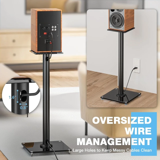 Alt view image 5 of 7 - Upgraded 45° Swivel Speaker Stands Pair for Surround Sound, Heavy Duty 28 Inch Bookshelf Speaker Stand Each Holds 22lbs Large Speaker, Floor Speaker Stand Built-in Cable Management, 1 Pair