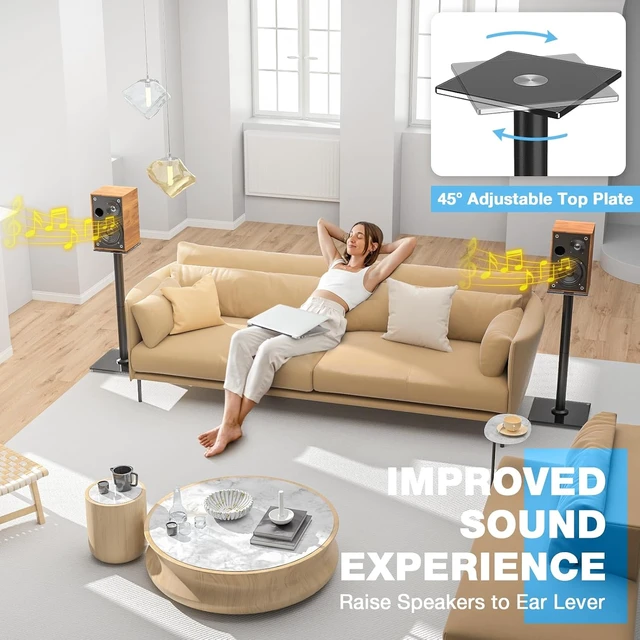 Alt view image 7 of 7 - Upgraded 45° Swivel Speaker Stands Pair for Surround Sound, Heavy Duty 28 Inch Bookshelf Speaker Stand Each Holds 22lbs Large Speaker, Floor Speaker Stand Built-in Cable Management, 1 Pair