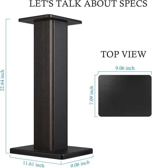 Alt view image 4 of 7 - 22.64" Universal Floor Speaker Stands, 150 lb Capacity, Black Non-Slip Pads and Cable Ties, Easy Assembly for Bookshelf, Satellite and Studio Monitor Speakers