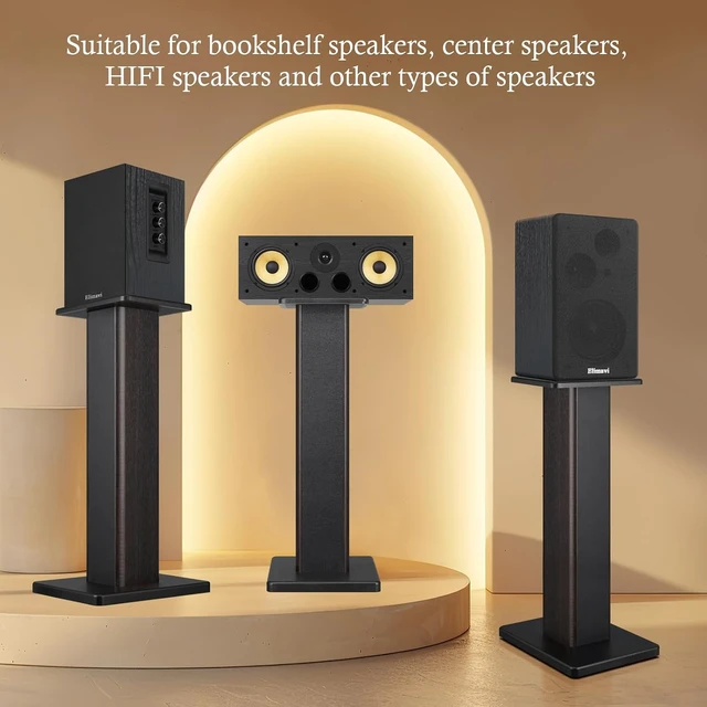 Alt view image 2 of 7 - 22.64" Universal Floor Speaker Stands, 150 lb Capacity, Black Non-Slip Pads and Cable Ties, Easy Assembly for Bookshelf, Satellite and Studio Monitor Speakers