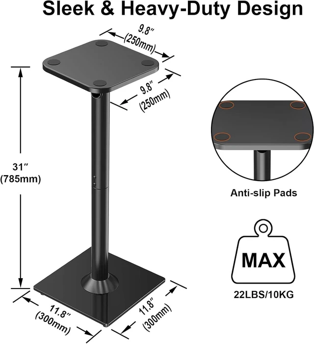 Alt view image 5 of 7 - Speaker Stands Pair, 31" Fixed Height, Max 22 lbs, Tempered Glass Base Surround Sound Speaker Stands, Cable Management, Universal Floor Speaker Standing for Studio Satellite Rear Bookshelf Speaker