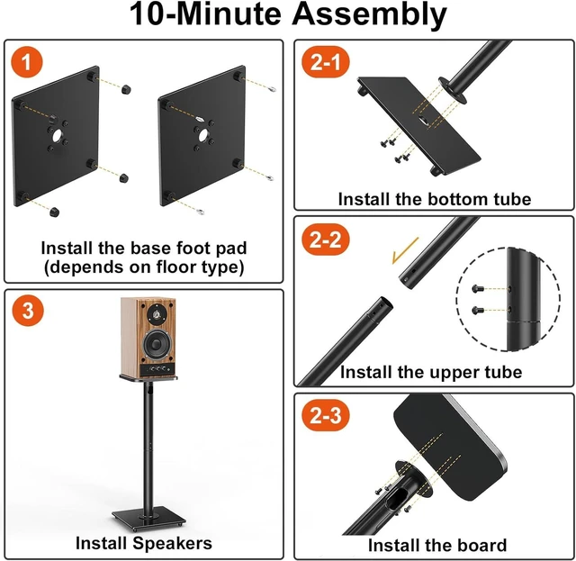 Alt view image 4 of 7 - Speaker Stands Pair, 31" Fixed Height, Max 22 lbs, Tempered Glass Base Surround Sound Speaker Stands, Cable Management, Universal Floor Speaker Standing for Studio Satellite Rear Bookshelf Speaker