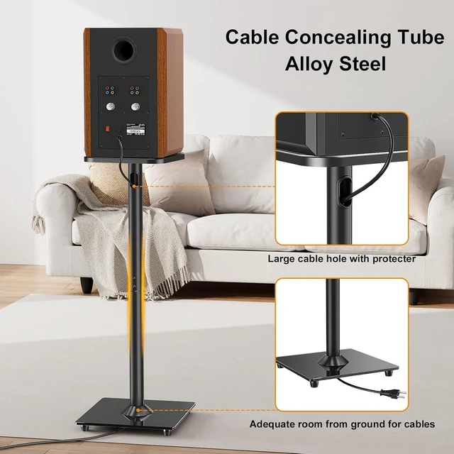 Alt view image 2 of 7 - Speaker Stands Pair, 31" Fixed Height, Max 22 lbs, Tempered Glass Base Surround Sound Speaker Stands, Cable Management, Universal Floor Speaker Standing for Studio Satellite Rear Bookshelf Speaker