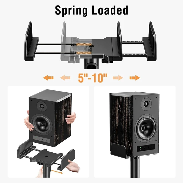 Alt view image 5 of 7 - Speaker Stands Pair, 34"-43.3" Height Adjustable, Max 11 lbs, Cable Conceal Speaker Stand for Surround Sound, Sturdy Spring-Loaded Floor Standing for Satellite Rear Bookshelf Speaker