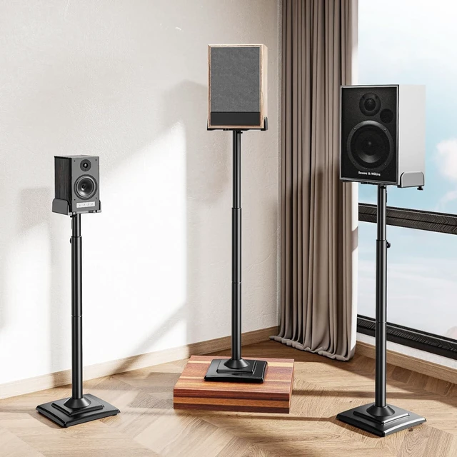 Alt view image 6 of 7 - Speaker Stands Pair, 34"-43.3" Height Adjustable, Max 11 lbs, Cable Conceal Speaker Stand for Surround Sound, Sturdy Spring-Loaded Floor Standing for Satellite Rear Bookshelf Speaker