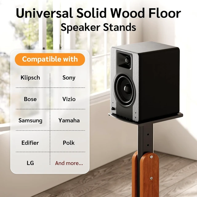 Alt view image 2 of 7 - Solid Wood Speaker Stands Pair for Studio Monitor and Bookshelf Speakers Height Adjustable Floor Speaker Stands for Klipsch, ELAC, JBL, KEF, Edifier Surround Sound Hold Up to 50 Lbs (Walnut)