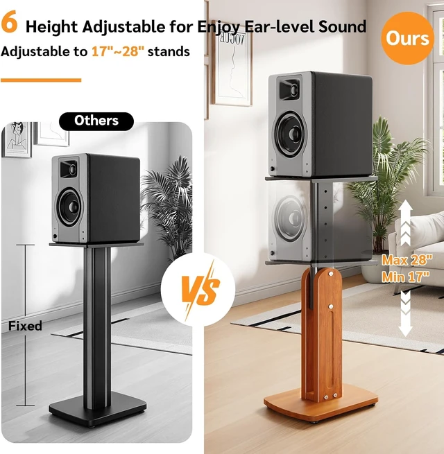 Alt view image 7 of 7 - Solid Wood Speaker Stands Pair for Studio Monitor and Bookshelf Speakers Height Adjustable Floor Speaker Stands for Klipsch, ELAC, JBL, KEF, Edifier Surround Sound Hold Up to 50 Lbs (Walnut)