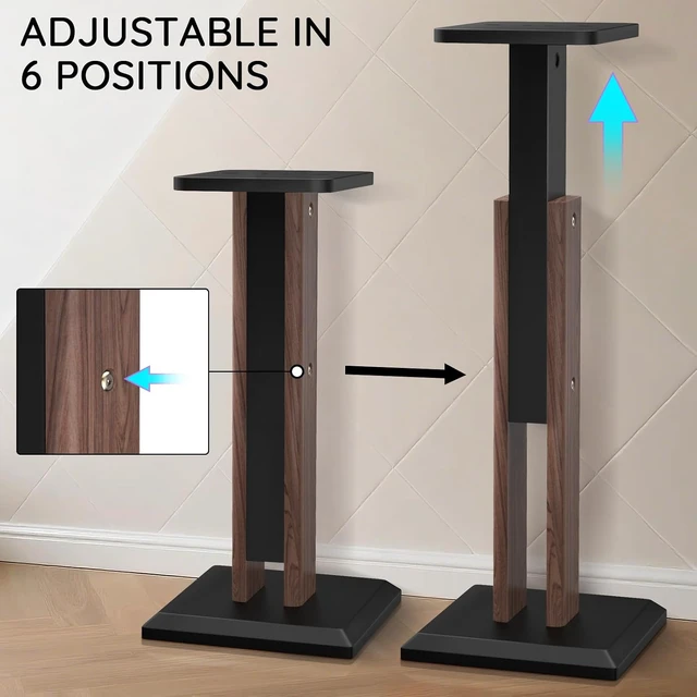 Alt view image 3 of 6 - Wood Speaker Stands Pair, 25'' to 34'' Height Adjustable Speaker Stands Universal Floor Bookshelf Speaker Stands Studio Monitor Stands for Surround Sound, Enhanced Audio Listening Experience