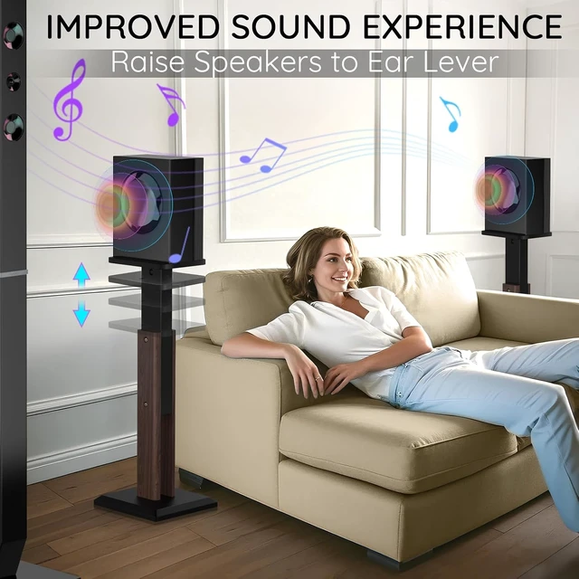 Alt view image 6 of 6 - Wood Speaker Stands Pair, 25'' to 34'' Height Adjustable Speaker Stands Universal Floor Bookshelf Speaker Stands Studio Monitor Stands for Surround Sound, Enhanced Audio Listening Experience