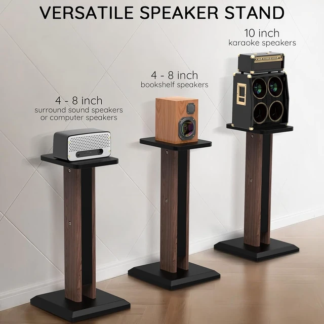 Alt view image 5 of 6 - Wood Speaker Stands Pair, 25'' to 34'' Height Adjustable Speaker Stands Universal Floor Bookshelf Speaker Stands Studio Monitor Stands for Surround Sound, Enhanced Audio Listening Experience