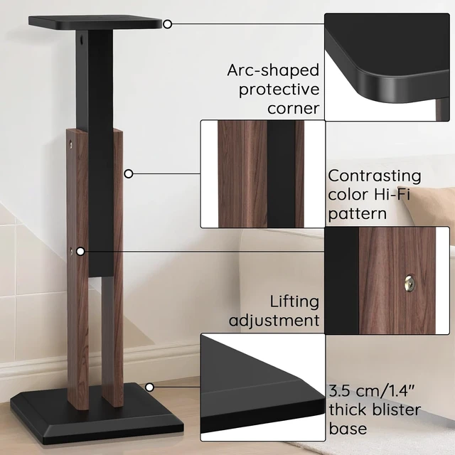 Alt view image 2 of 6 - Wood Speaker Stands Pair, 25'' to 34'' Height Adjustable Speaker Stands Universal Floor Bookshelf Speaker Stands Studio Monitor Stands for Surround Sound, Enhanced Audio Listening Experience