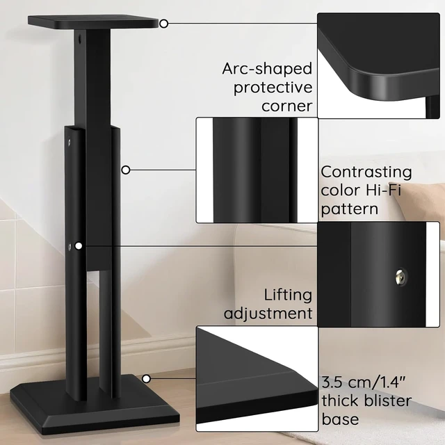 Alt view image 3 of 6 - Wood Speaker Stands Pair, 25'' to 34'' Height Adjustable Speaker Stand Universal Floor Bookshelf Speaker Stands Studio Monitor Stands for Surround Sound, Enhanced Audio Listening Experience, Black