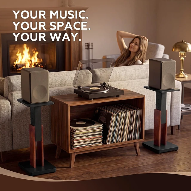Alt view image 7 of 7 - 2 Pcs Height Adjustable Speaker Stands 18 to 28 Inches Heavy Duty 50 Lbs Wood Vinyl Record Player Stands Pair for Studio Housewarming Home Decoration