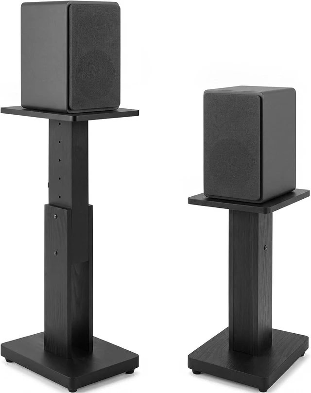 Main image of 18-28 Inch Height Adjustable Speaker Stands Pair, Wood Bookshelf Stands