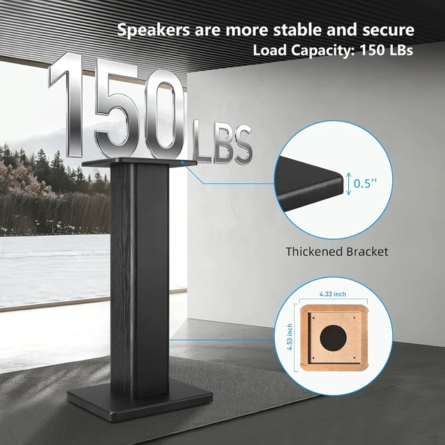Alt view image 5 of 6 - 22.64" Universal Floor Speaker Stands, 150 lb Capacity, Black Non-Slip Pads and Cable Ties, Easy Assembly for Bookshelf, Satellite and Studio Monitor Speakers