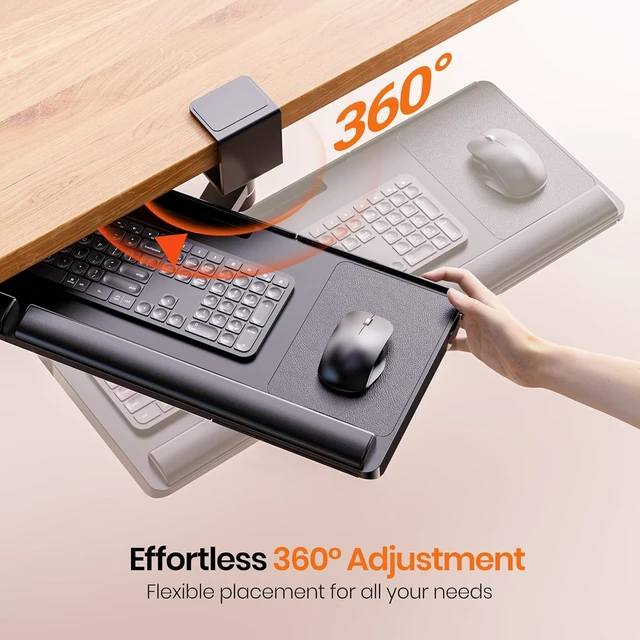 Alt view image 2 of 6 - Keyboard Tray Under Desk with 360° Rotation, Ergonomic Computer Keyboard & Mouse Tray 24.4"W×10"D Sit Stand Desk Keyboard Holder w/Wrist Rest & Storage Drawer (Height is not Adjustable)