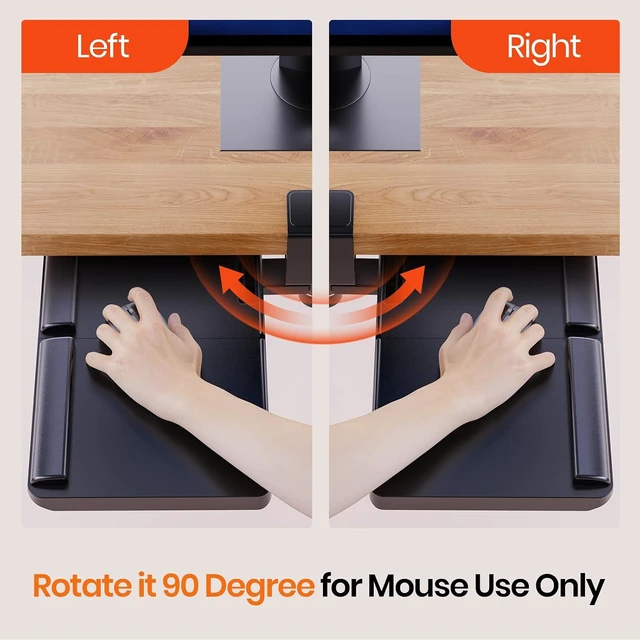 Alt view image 5 of 6 - Keyboard Tray Under Desk with 360° Rotation, Ergonomic Computer Keyboard & Mouse Tray 24.4"W×10"D Sit Stand Desk Keyboard Holder w/Wrist Rest & Storage Drawer (Height is not Adjustable)