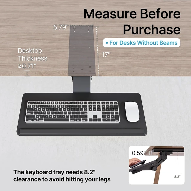 Alt view image 4 of 7 - Keyboard Tray Under Desk Slide Out, 25 x 11 inch, Black,with Storage Drawer, Height Adjustable Swivel Tilt, Ergonomic Under Desk Mount Keyboard & Mouse Holder for Gaming Home Office